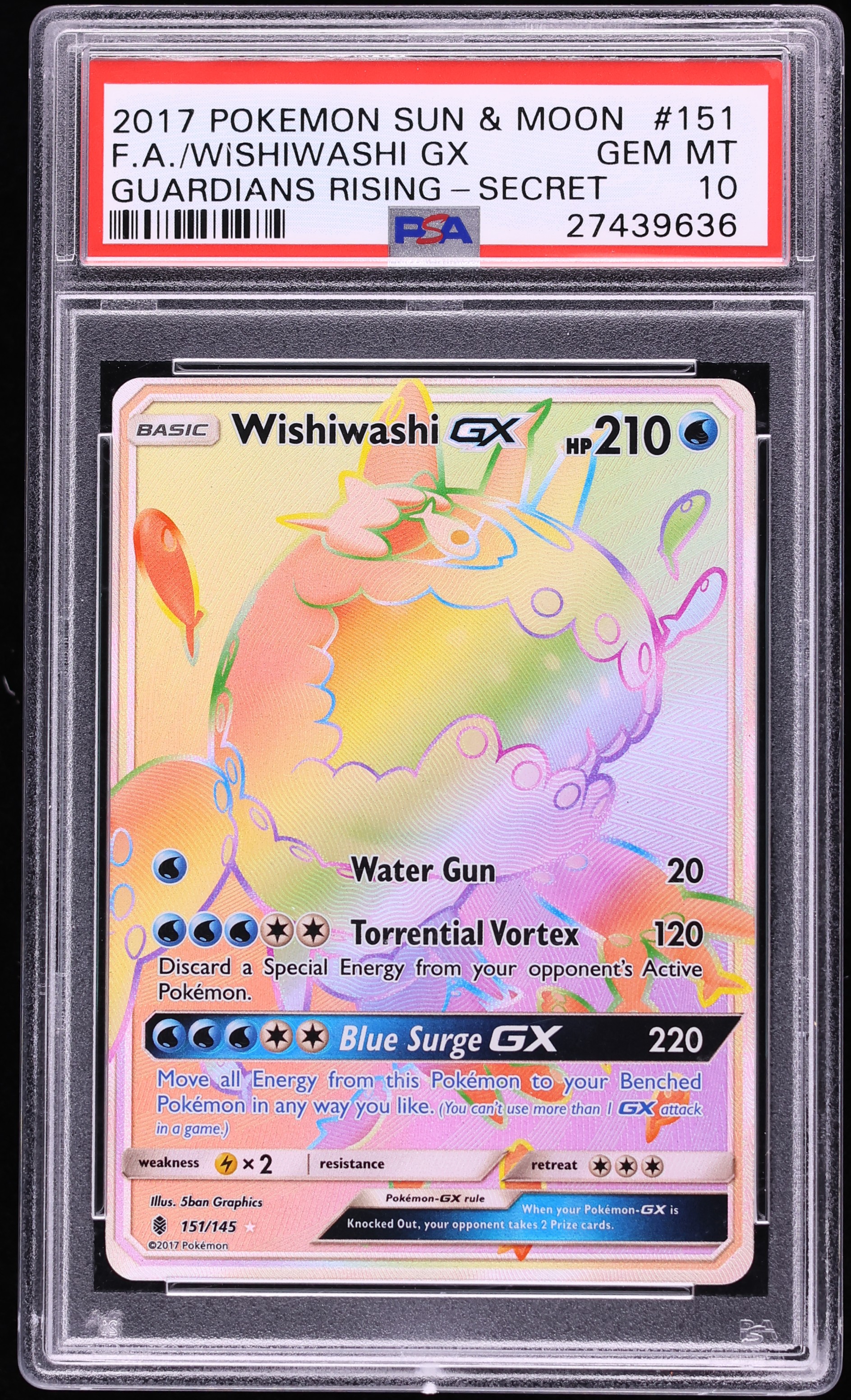 2017 Pokemon Sun & Moon Guardians Rising Rainbow Rare Wishiwashi GX #151 PSA 10 GEM MINT