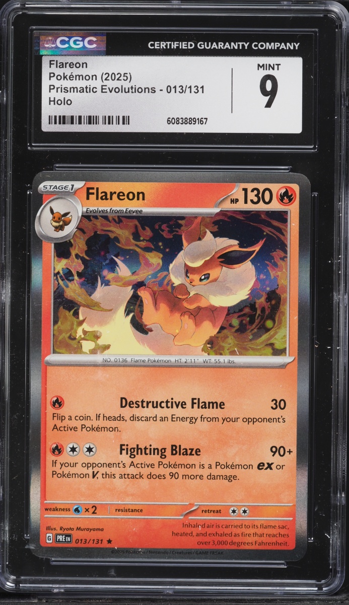 2025 Pokemon Scarlet & Violet Prismatic Evolutions Holo Flareon #13 CGC 9 MINT