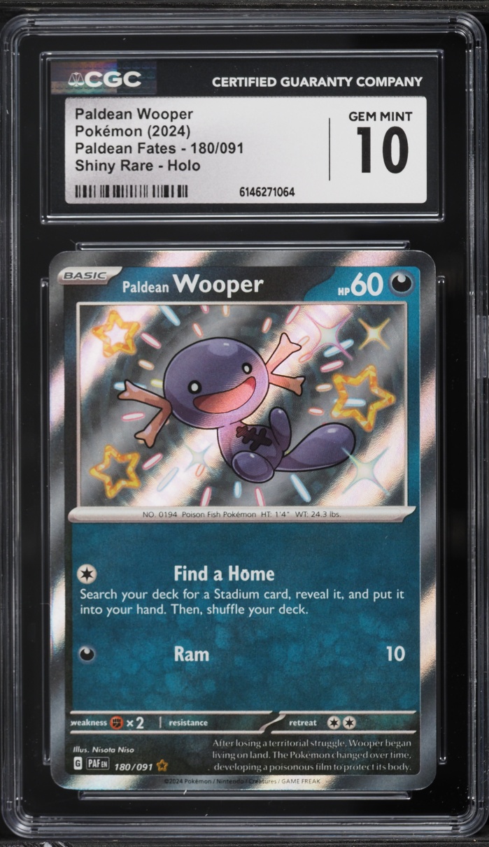 2024 Pokemon Scarlet & Violet Paldean Fates Shiny Paldean Wooper #180 CGC 10 GEM MINT