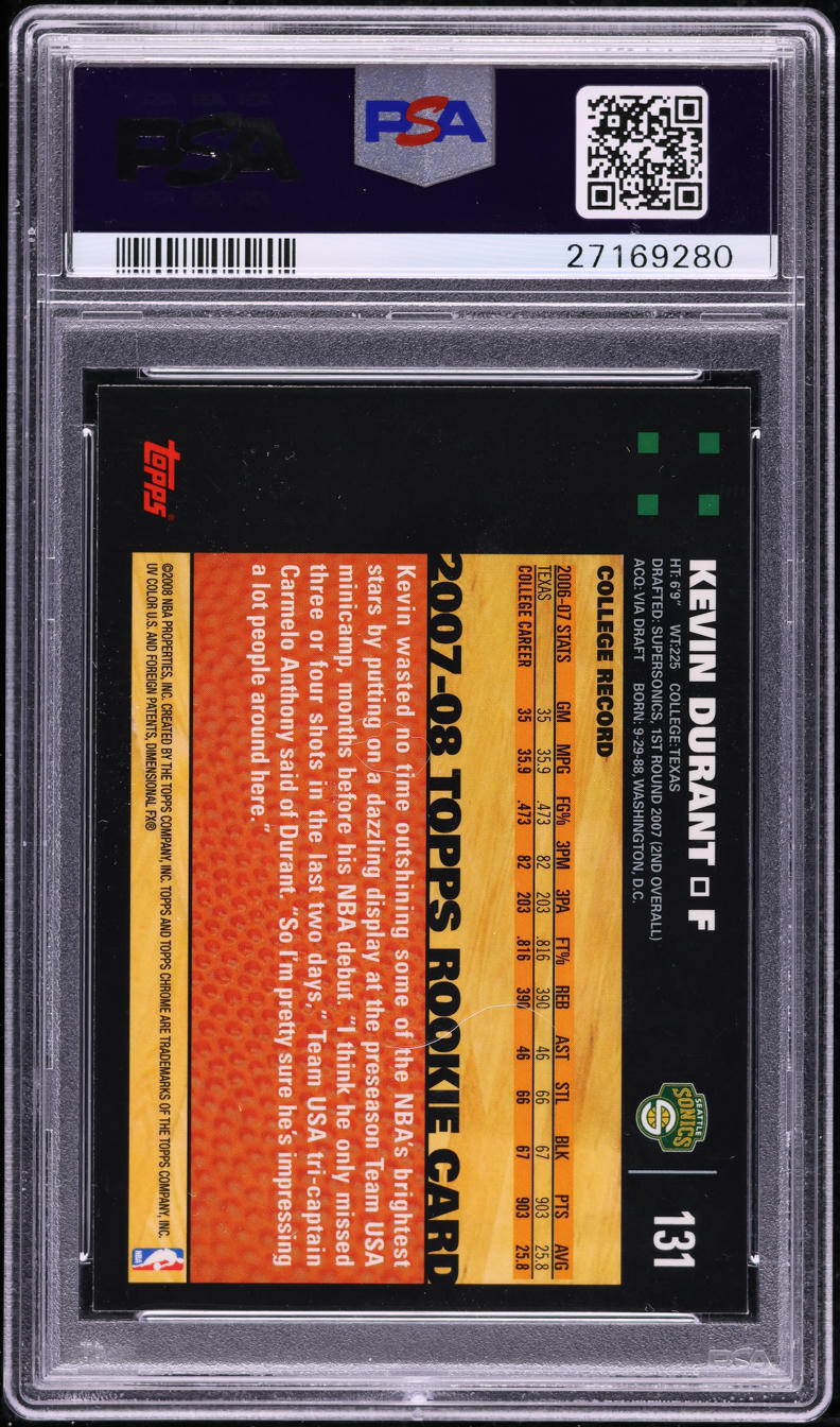2007 Topps Chrome Kevin Durant ROOKIE #131 PSA 10 GEM MINT