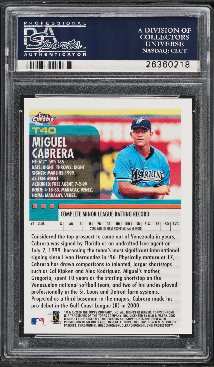 2000 Topps Chrome Traded Miguel Cabrera ROOKIE #T40 PSA 9 MINT