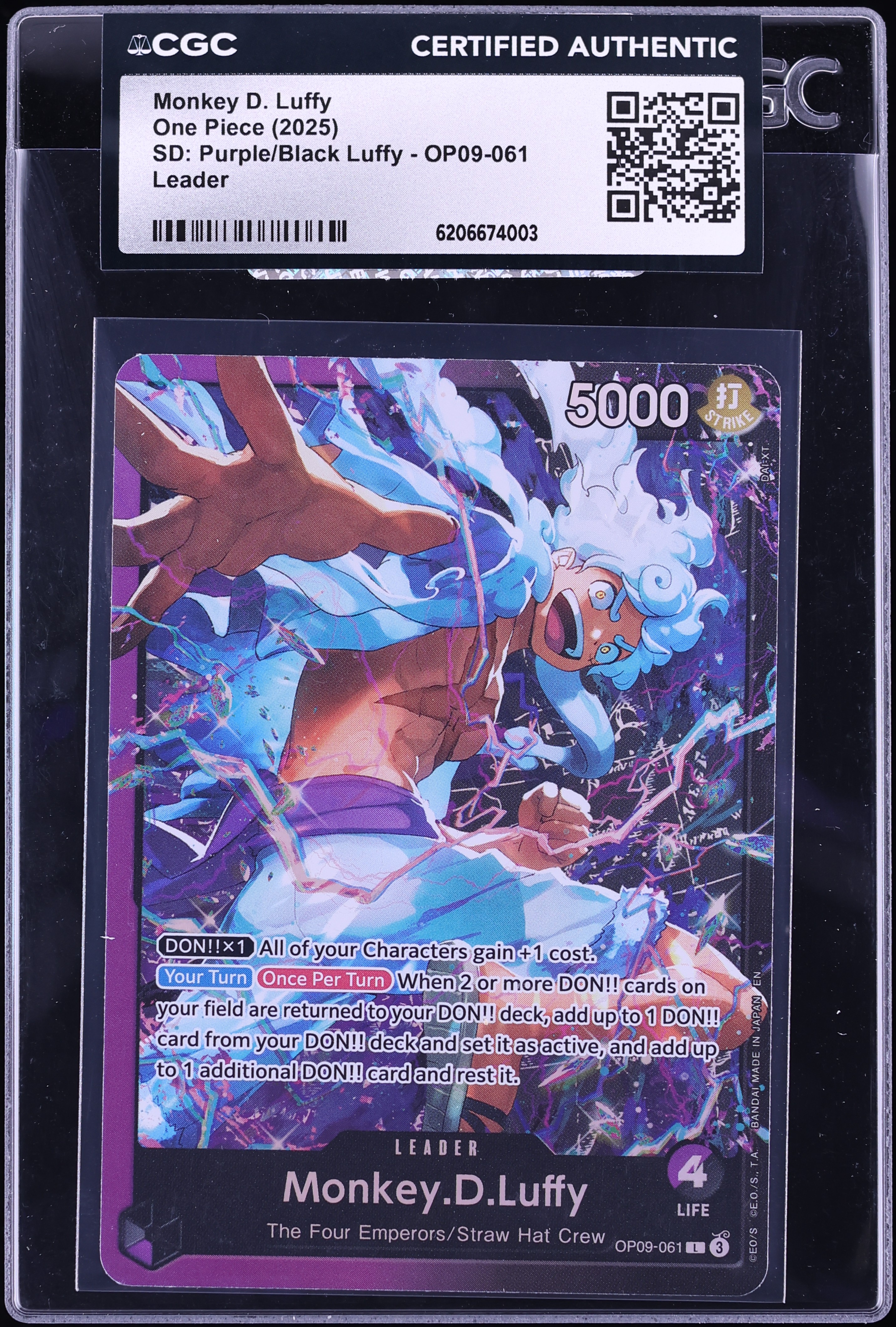 2025 One Piece Starter Deck Purple Black Leader Monkey D. Luffy #OP09-061 CGC AUTH