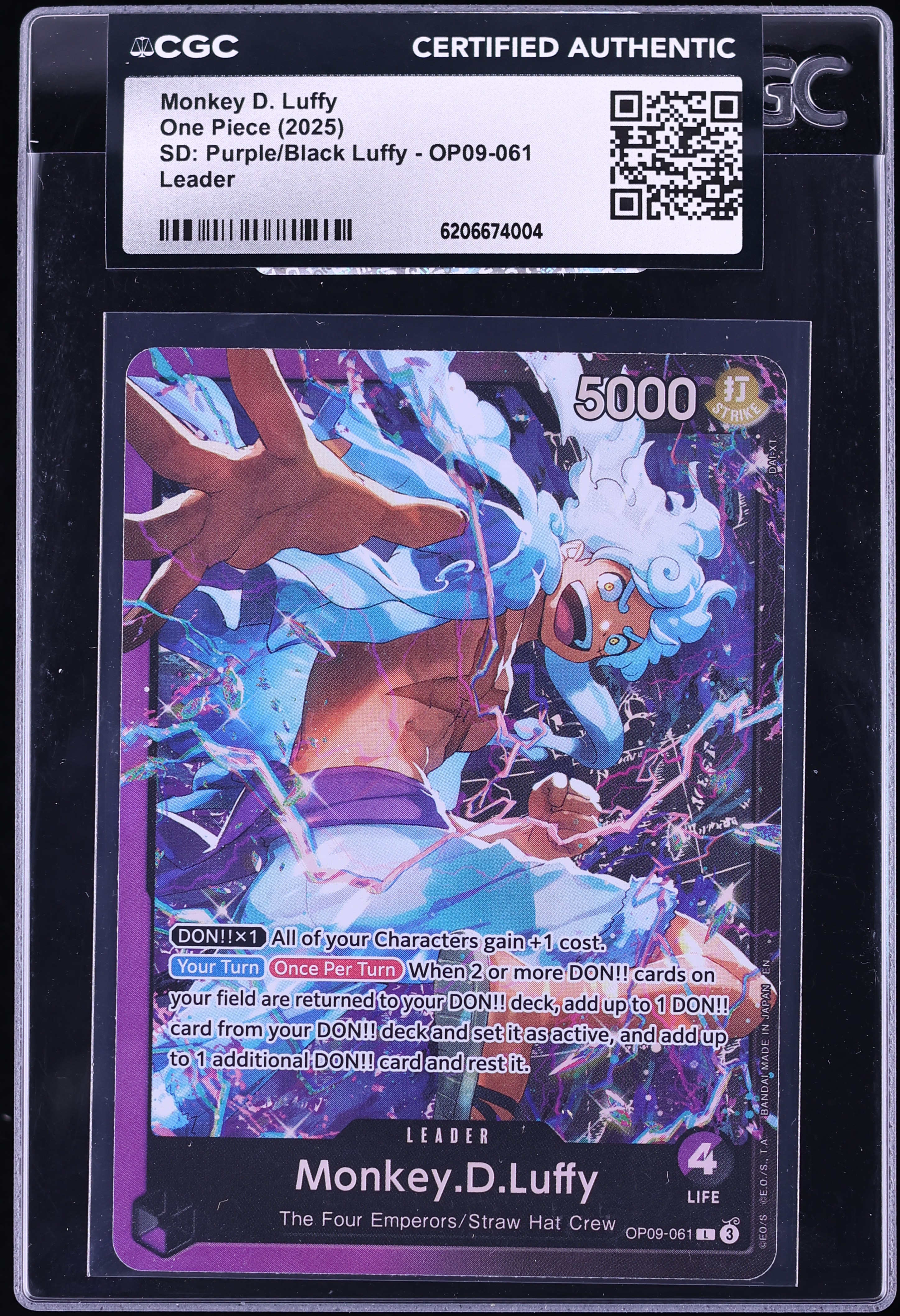 2025 One Piece Starter Deck Purple Black Leader Monkey D. Luffy #OP09-061 CGC AUTH