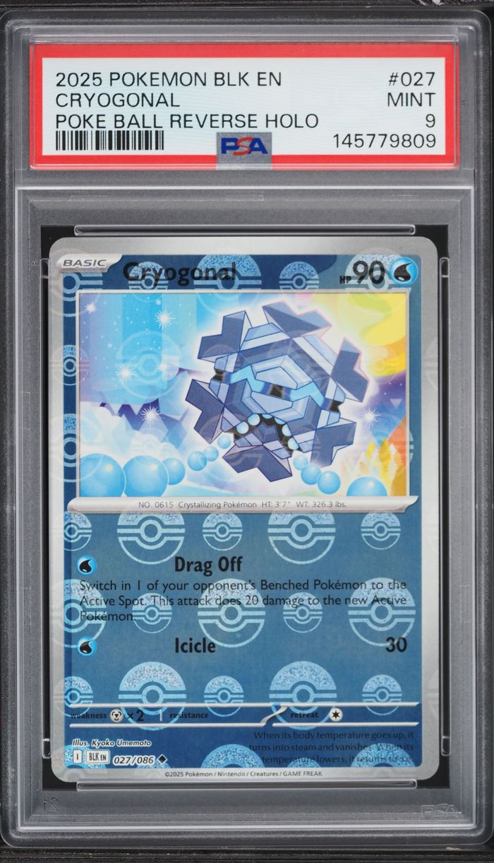 2025 Pokemon Scarlet & Violet Black Bolt Poke Ball Reverse Holo Cryogonal #027 PSA 9 MINT