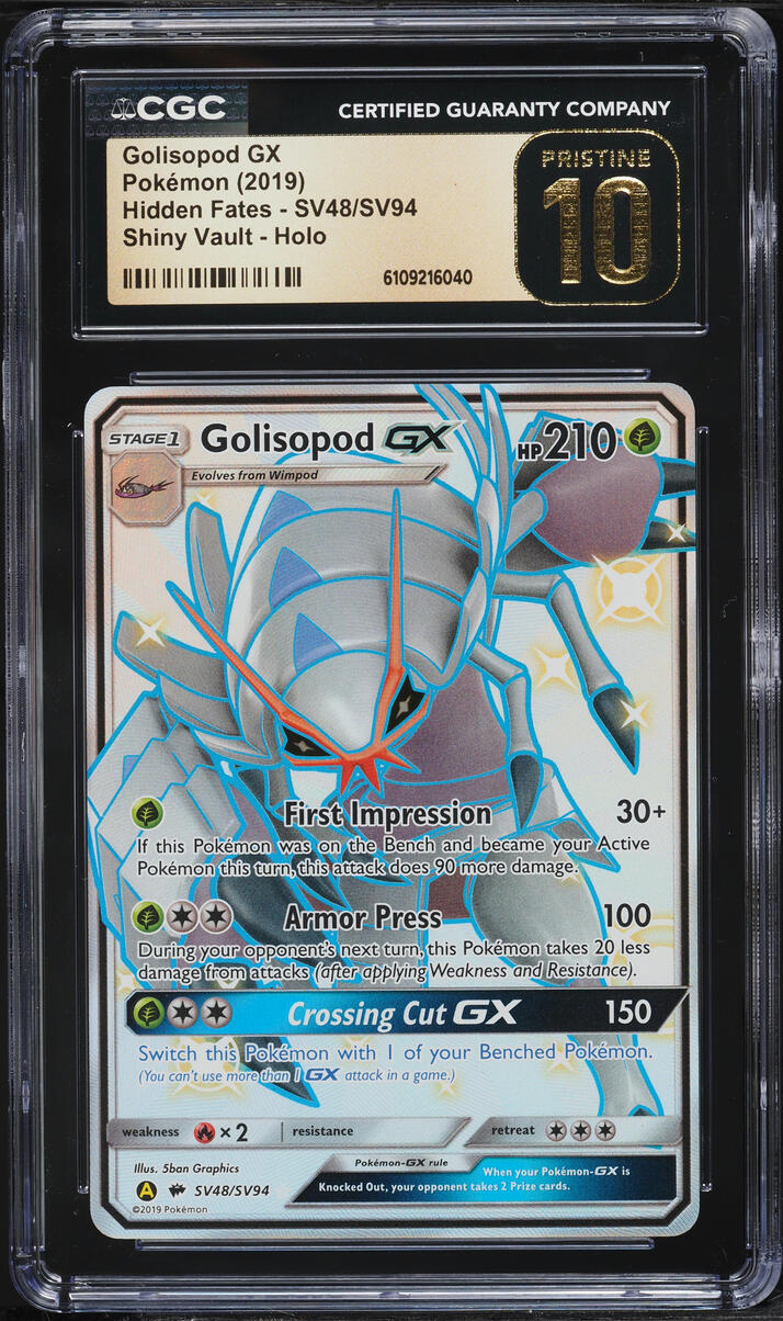 2019 Pokemon SM Hidden Fates Full Art Shiny Golisopod GX #SV48 CGC 10 PRISTINE