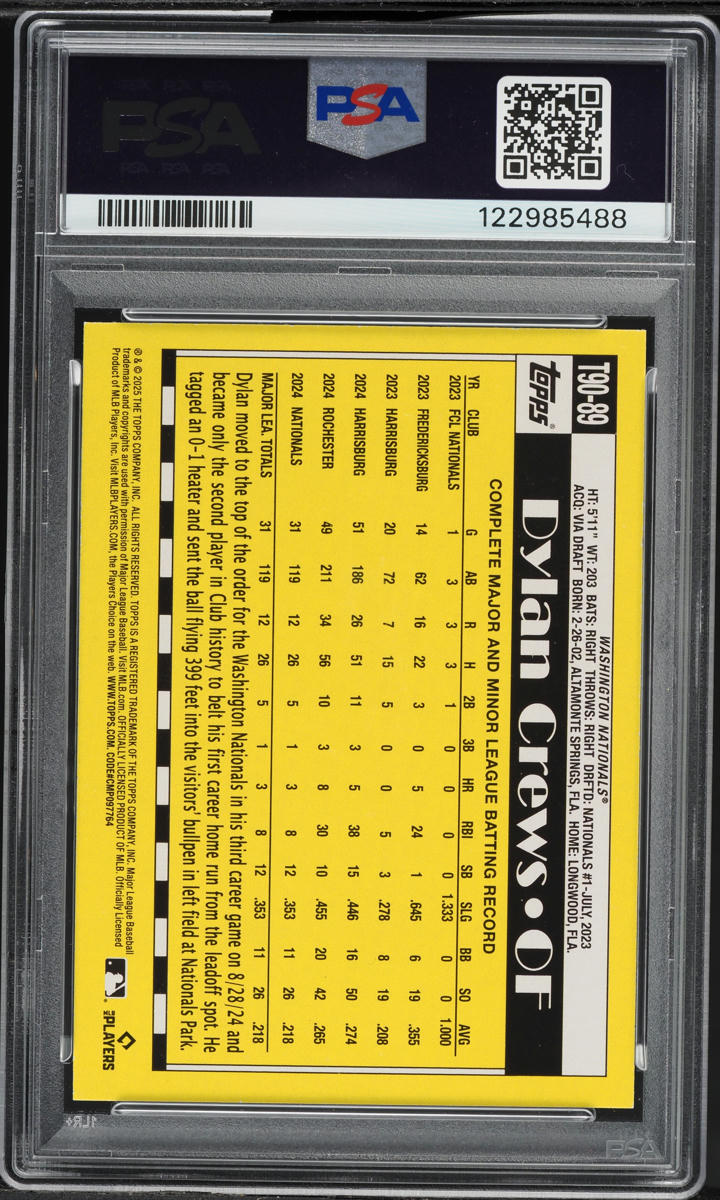 2025 Topps '90 Dylan Crews ROOKIE #T90-89 PSA 10 GEM MINT