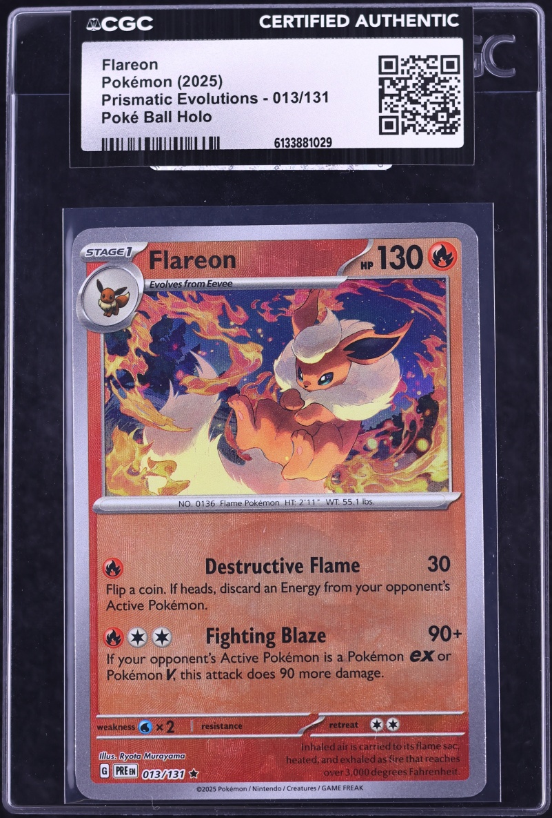 2025 Pokemon Scarlet & Violet Prismatic Evolutions Poke Ball Holo Flareon #13 CGC AUTH