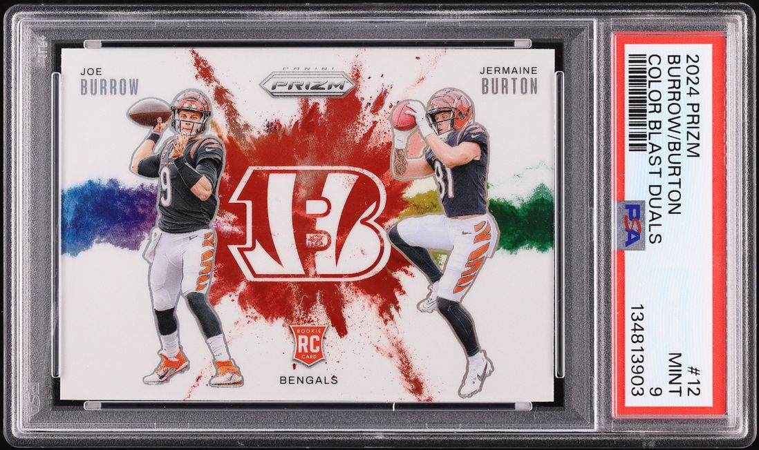 2024 Panini Prizm Color Blast Duals Joe Burrow Jermaine Burton ROOKIE #12 PSA 9 MINT