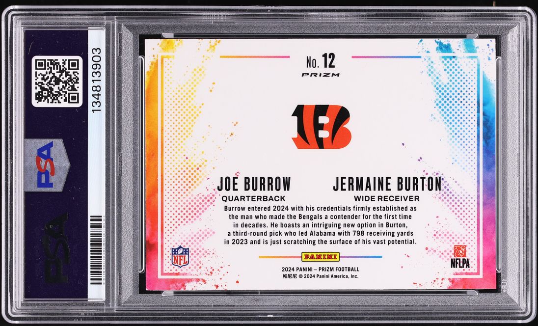 2024 Panini Prizm Color Blast Duals Joe Burrow Jermaine Burton ROOKIE #12 PSA 9 MINT