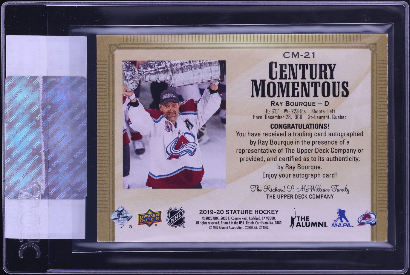 2020 Upper Deck Stature Century Momentous Black Ray Bourque AUTO 1/1 #CM-21 CGC AUTH