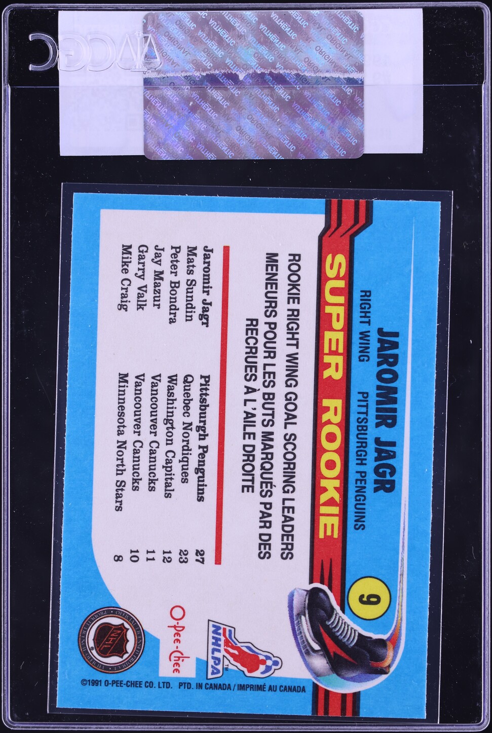 1991 O-Pee-Chee Hockey Jaromir Jagr ROOKIE #9 CGC AUTH