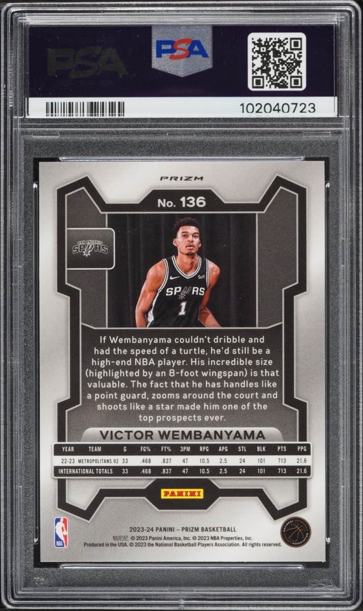 2023 Panini Prizm Silver Victor Wembanyama ROOKIE #136 PSA 10 GEM MINT