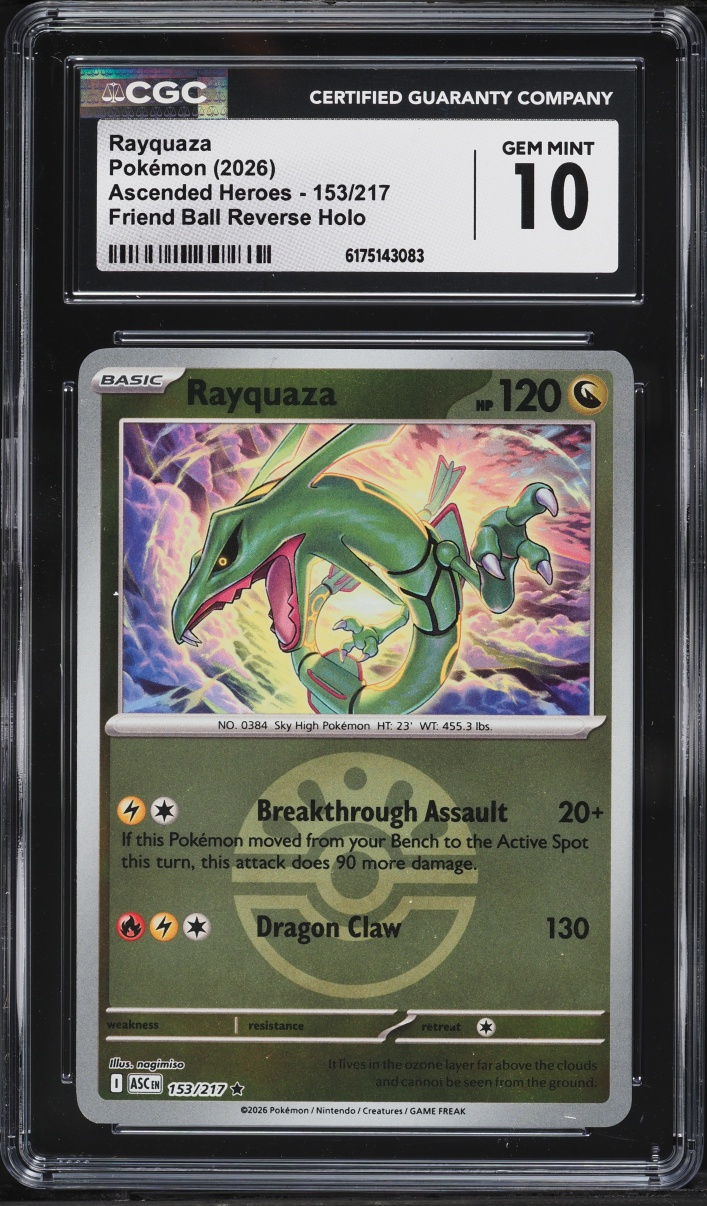 2026 Pokemon Mega Evolution Ascended Heroes Friend Ball Reverse Holo Rayquaza #153 CGC 10 GEM