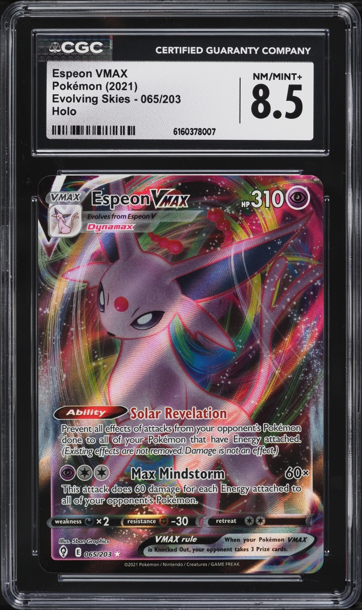 2021 Pokemon Sword & Shield Evolving Skies Full Art Espeon VMAX #65 CGC 8.5 NM-MT+
