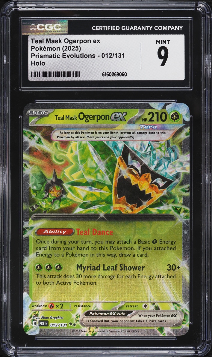 2025 Pokemon Scarlet & Violet Prismatic Evolutions Holo Teal Mask Ogerpon EX #12 CGC 9 MINT