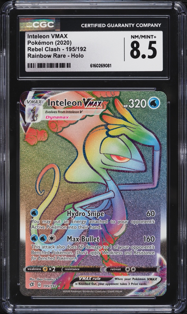 2020 Pokemon Sword & Shield Rebel Clash Rainbow Rare Inteleon VMAX #195 CGC 8.5 NM-MT+
