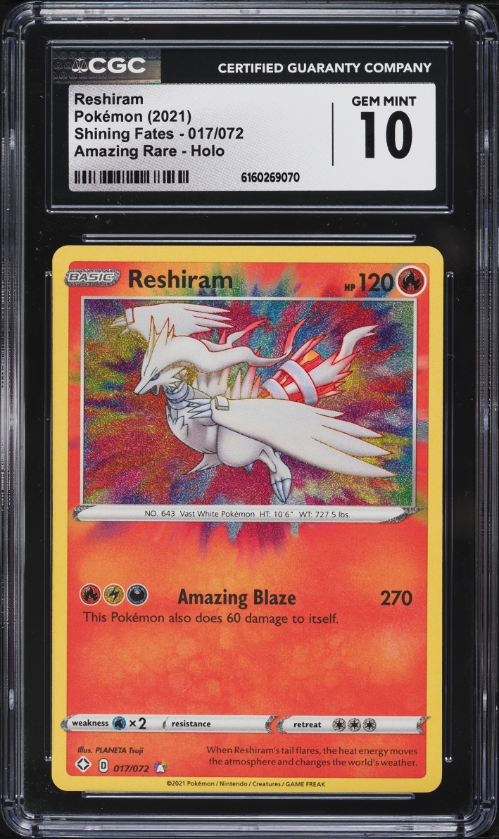 2021 Pokemon Sword & Shield Shining Fates Amazing Rare Reshiram #17 CGC 10 GEM MINT