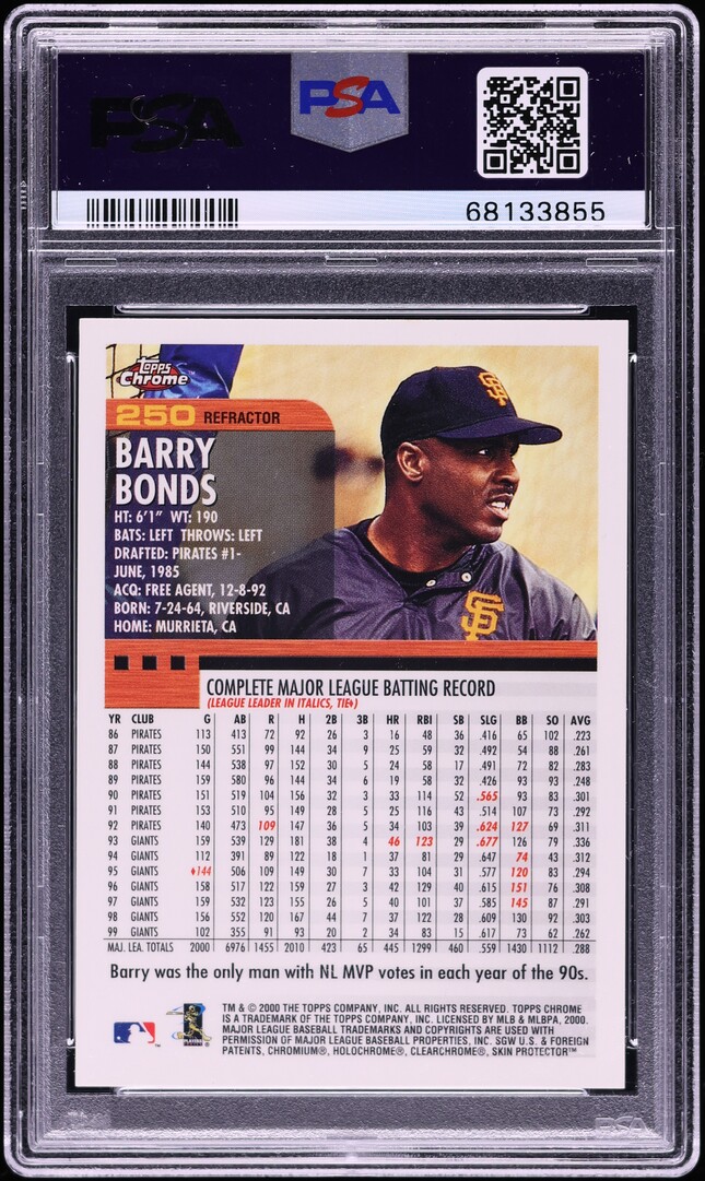 2000 Topps Chrome Refractor Barry Bonds #250 PSA 9 MINT
