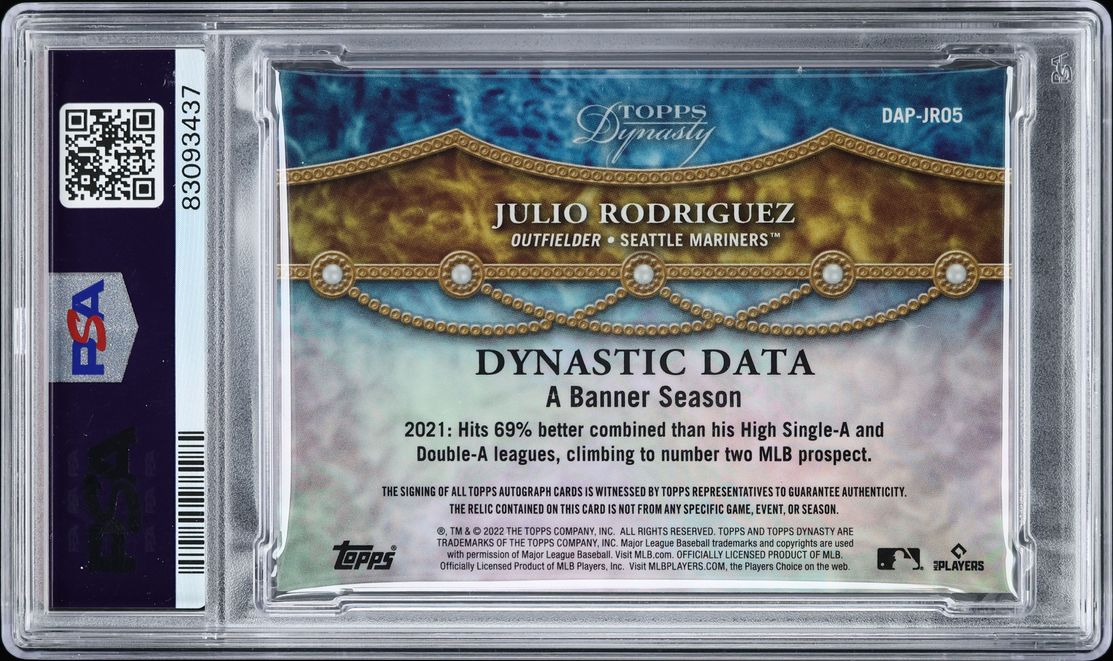2022 Topps Dynasty Gold Julio Rodriguez ROOKIE PATCH AUTO 1/1 #DAPJRO5 PSA 9 MINT