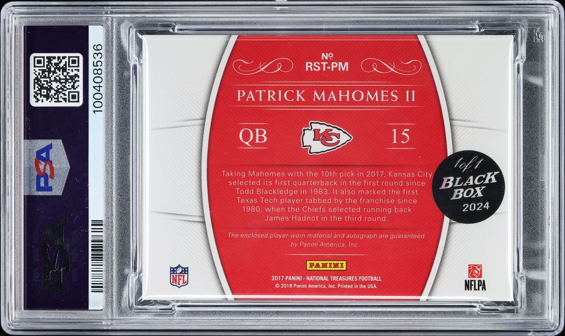 2024 National Treasures Black Box '17 Patrick Mahomes II ROOKIE PATCH AUTO DNA 1/1 #PM PSA AUTH