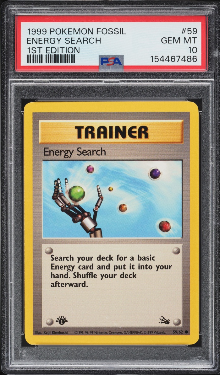 1999 Pokemon Fossil 1st Edition Energy Search #59 PSA 10 GEM MINT