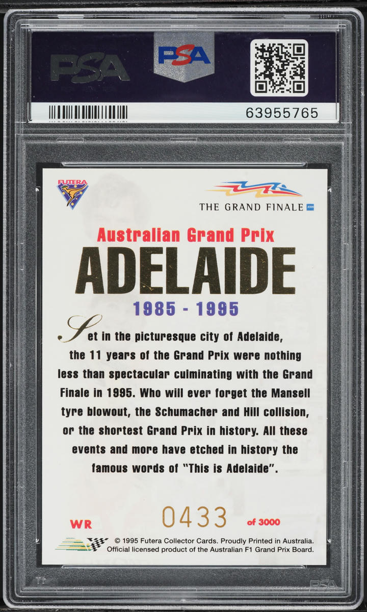 1995 Futera Australian F1 Grand Prix Redemption Thanks Adelaide /3000 PSA 10 GEM