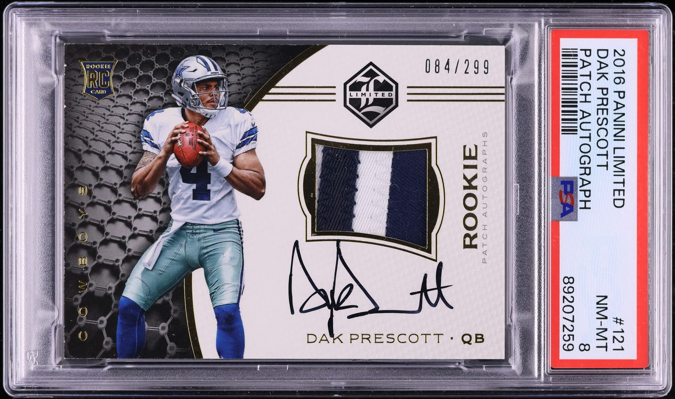 2016 Panini Limited Dak Prescott ROOKIE PATCH AUTO /299 #121 PSA 8 NM-MT
