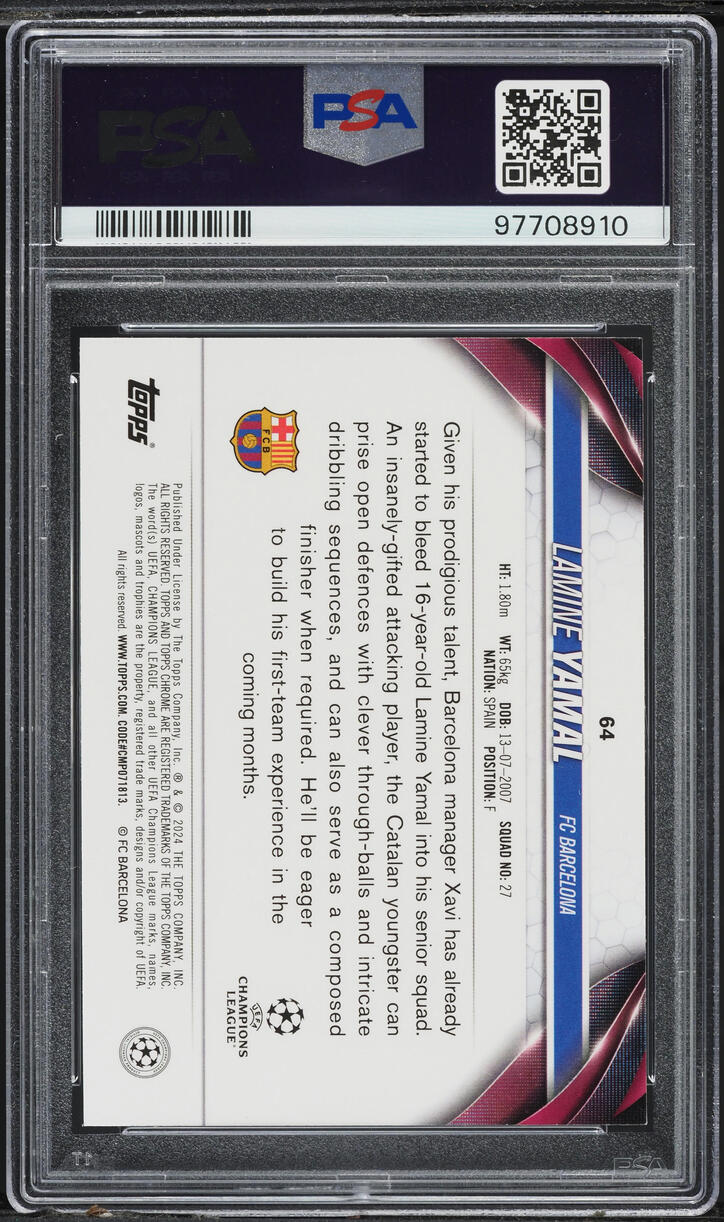 2023 Topps Chrome UCC Pulsar Lamine Yamal ROOKIE #64 PSA 10 GEM MINT