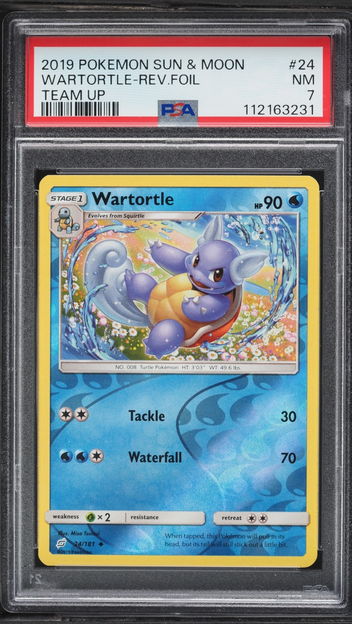 2019 Pokemon Sun & Moon Team Up Reverse Foil Wartortle #24 PSA 7 NRMT
