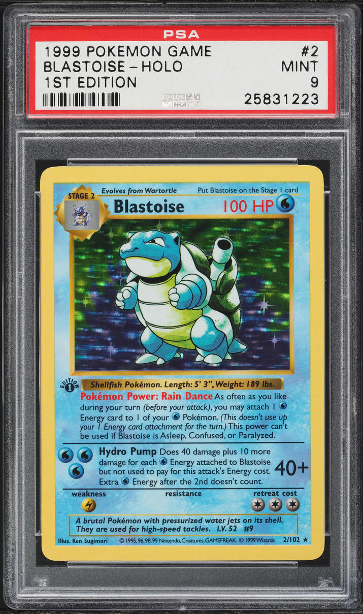 1999 Pokemon Base Set Shadowless 1st Edition Holo Blastoise #2 PSA 9 MINT