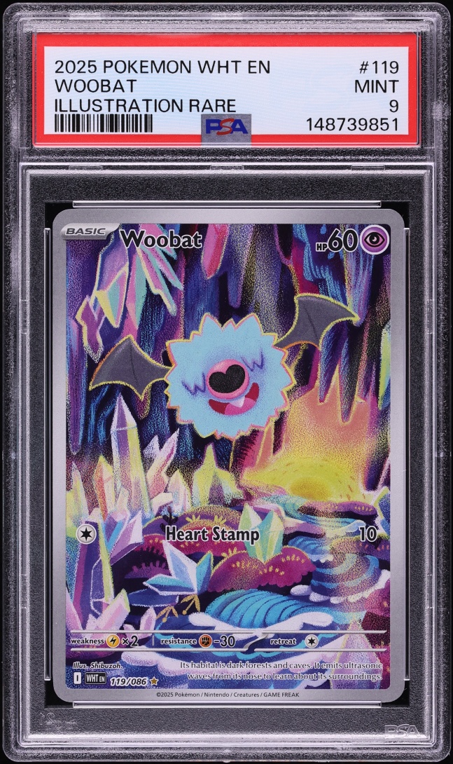 2025 Pokemon Scarlet & Violet White Flare IR Woobat #119 PSA 9 MINT