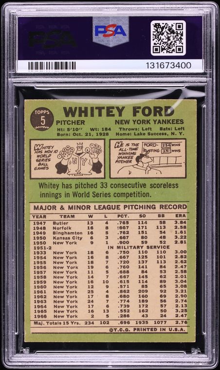 1967 Topps Whitey Ford #5 PSA 6 EXMT