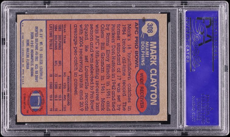 1985 Topps Football Mark Clayton ROOKIE, ALL-PRO #308 PSA 9 MINT