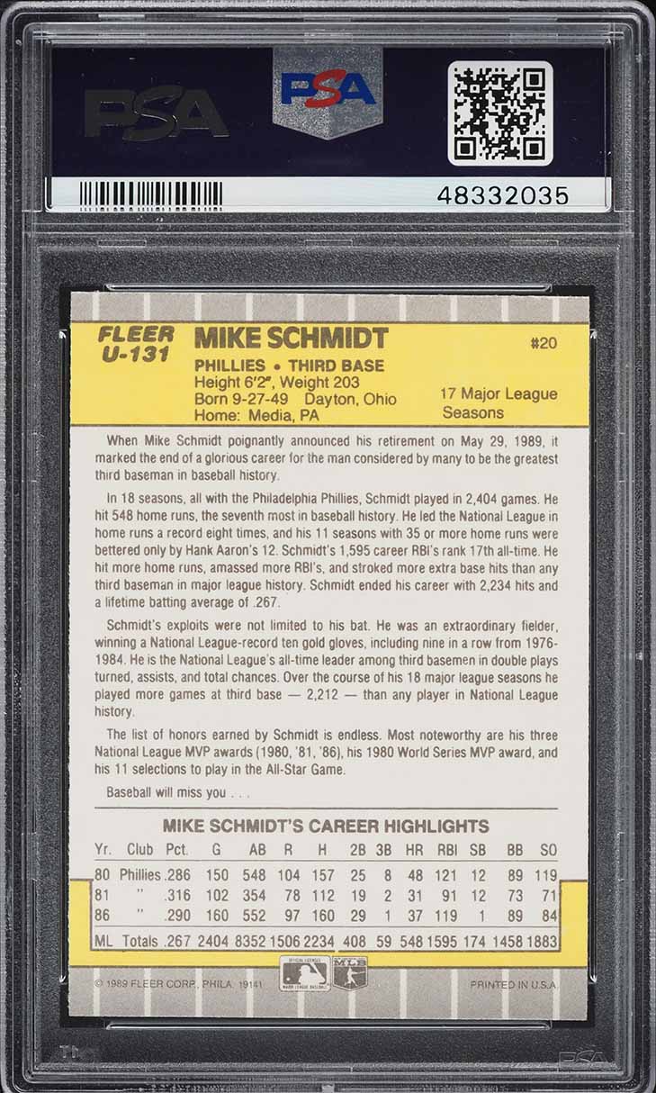1989 Fleer Update Mike Schmidt #U-131 PSA 9 MINT