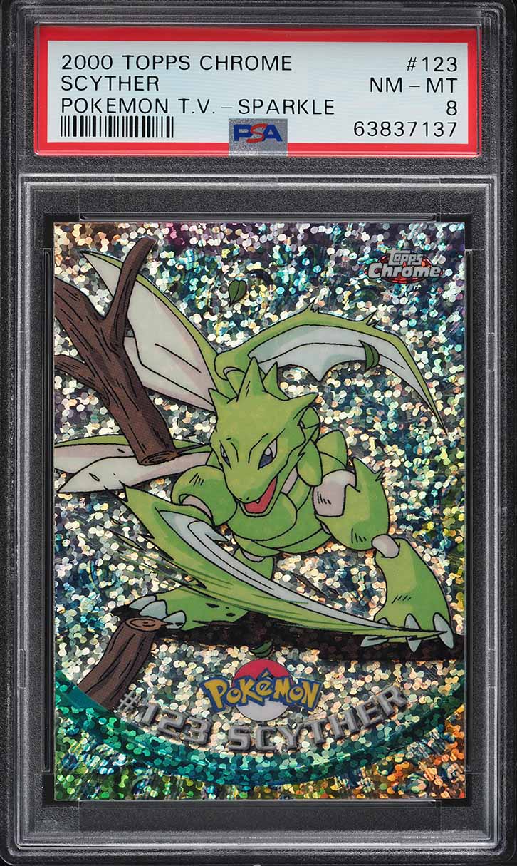 2000 Pokemon Topps Chrome Series 2 Sparkle Scyther #123 PSA 8 NM