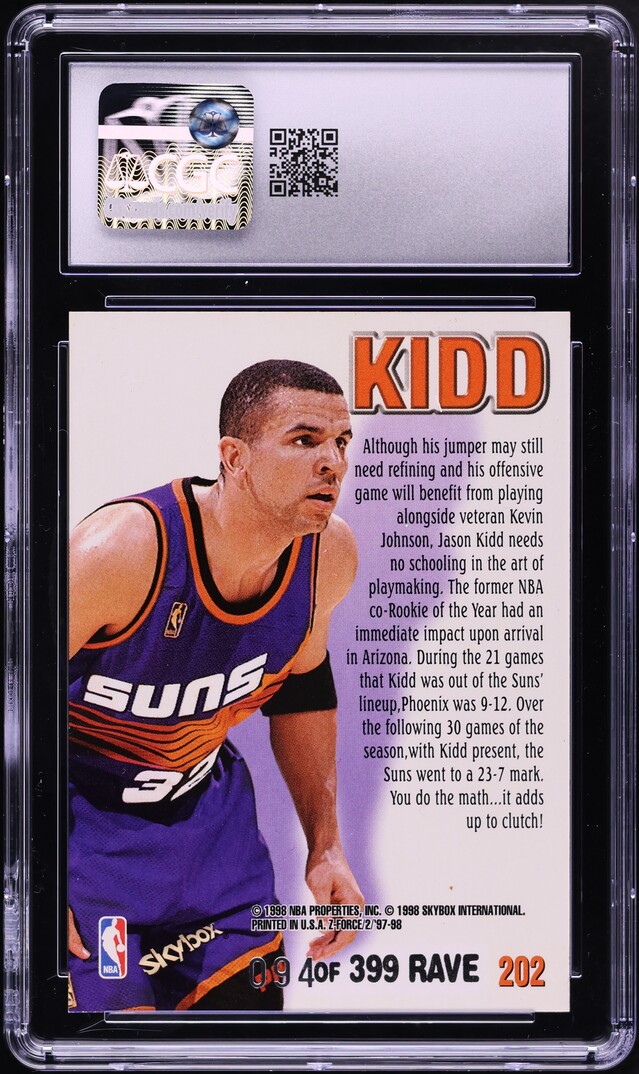 1997 Skybox Z-Force Zuperman Rave Jason Kidd /399 #202 CGC 6 EXMT