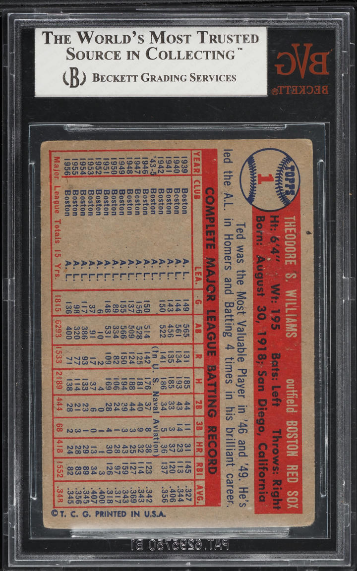 1957 Topps Ted Williams #1 BVG 3.5 VG+