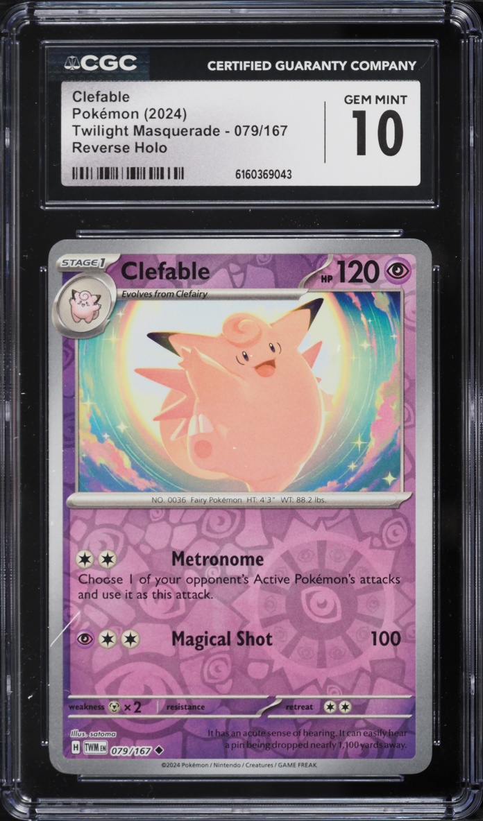 2024 Pokemon Scarlet & Violet Twilight Masquerade Reverse Holo Clefable #079 CGC 10 GEM MINT