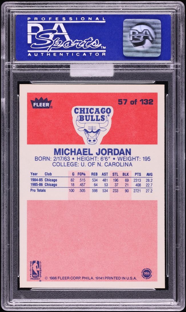 1986 Fleer Basketball Michael Jordan ROOKIE #57 MBA PSA 9 MINT