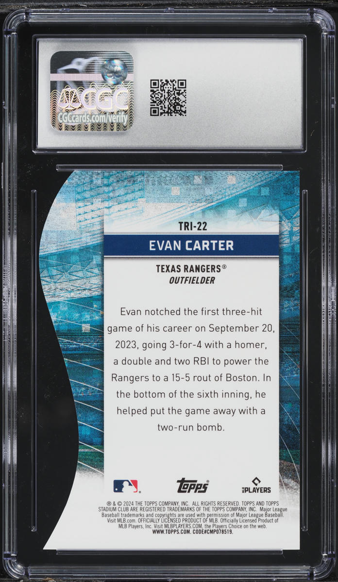 2024 Stadium Club Triumvirates Evan Carter ROOKIE #TRI-22 CGC 10 GEM MINT