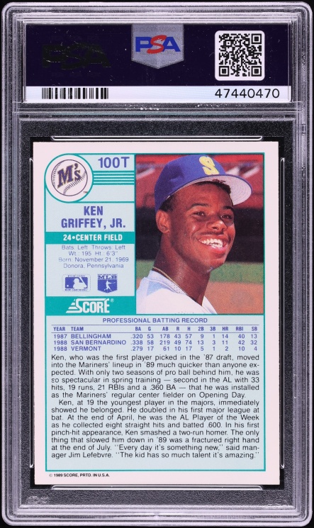 1989 Score Traded Ken Griffey Jr. ROOKIE #100T PSA 10 GEM MINT - Photo 2