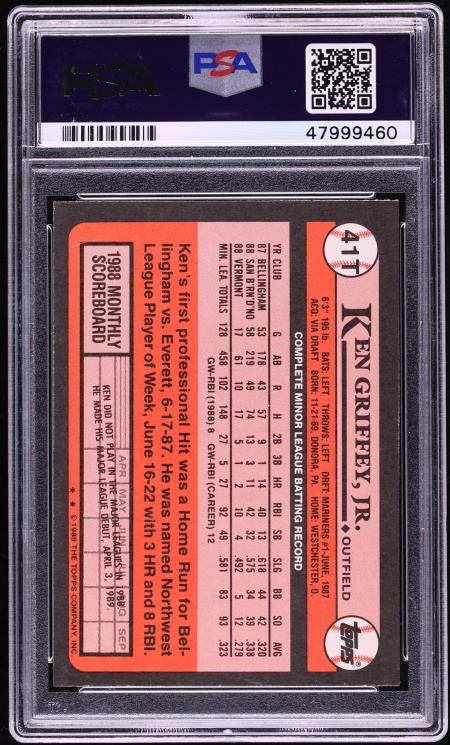 1989 Topps Traded Ken Griffey Jr. ROOKIE #41T PSA 10 GEM MINT - Photo 2