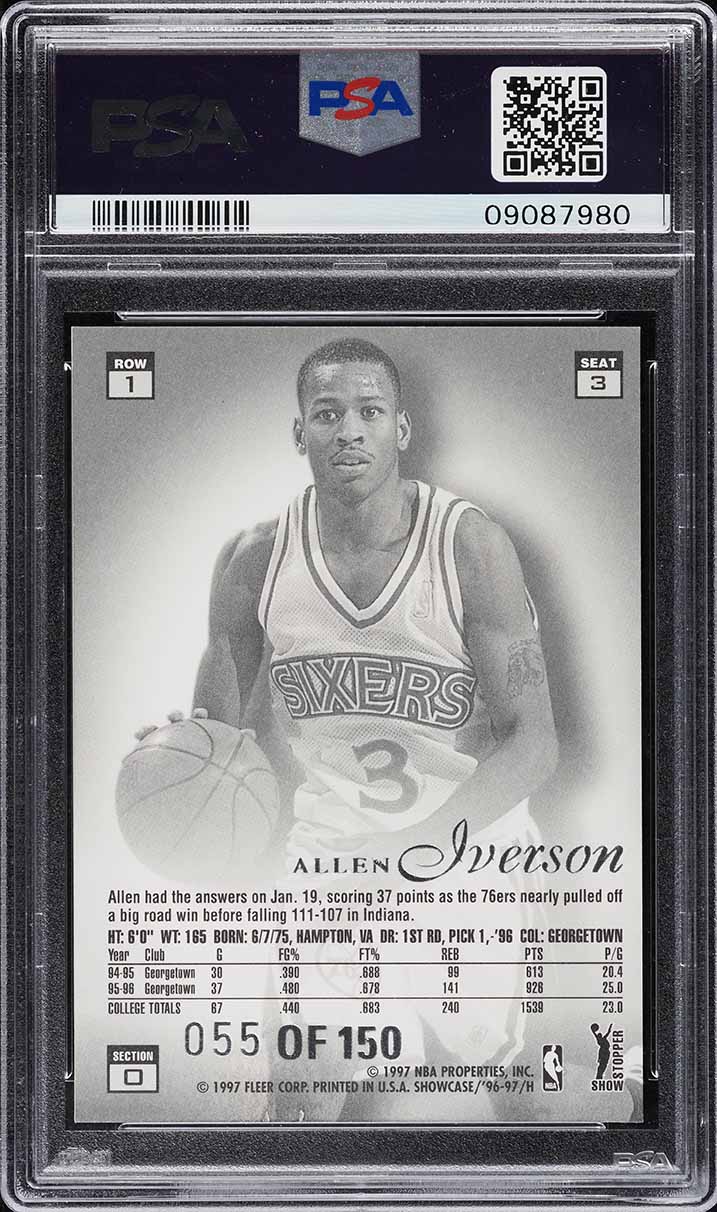 1996-97 Flair Showcase Basketball Allen Iverson Row 2 Rookie