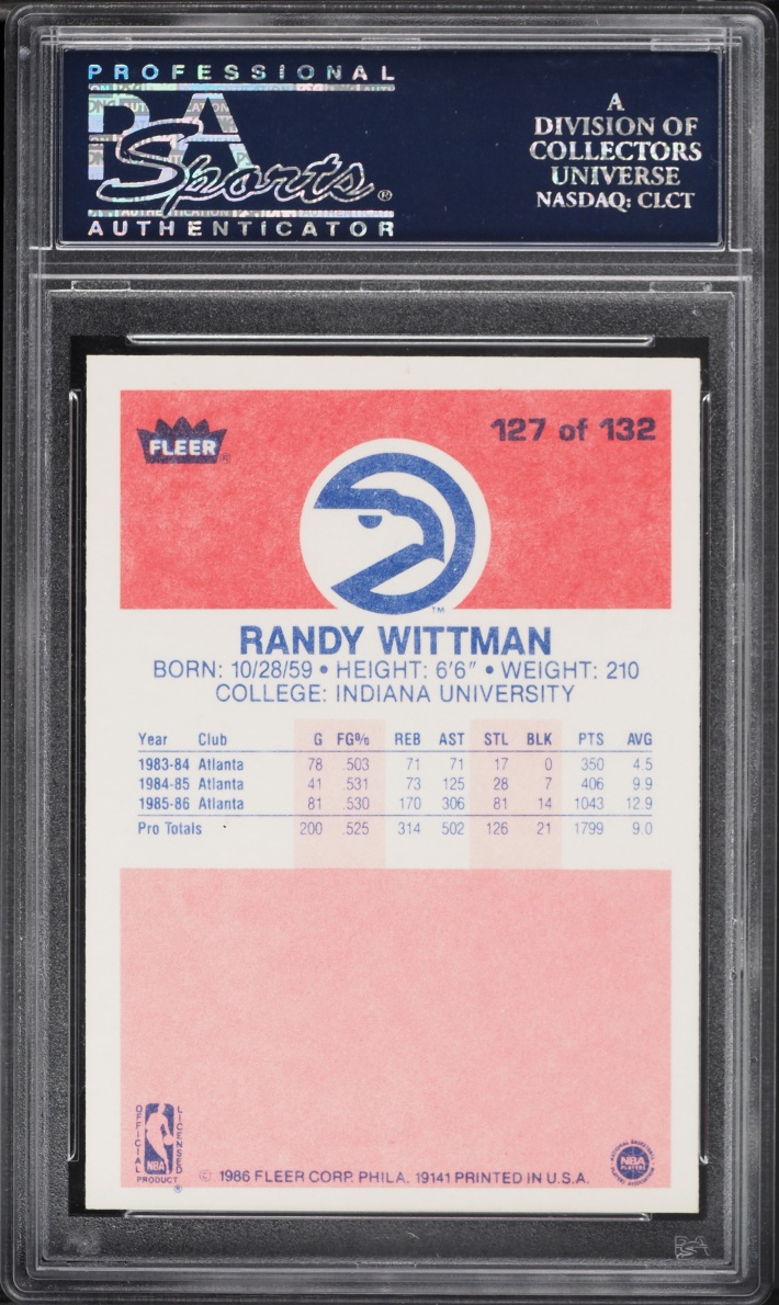 1986 Fleer Basketball Randy Wittman ROOKIE #127 PSA 9 MINT