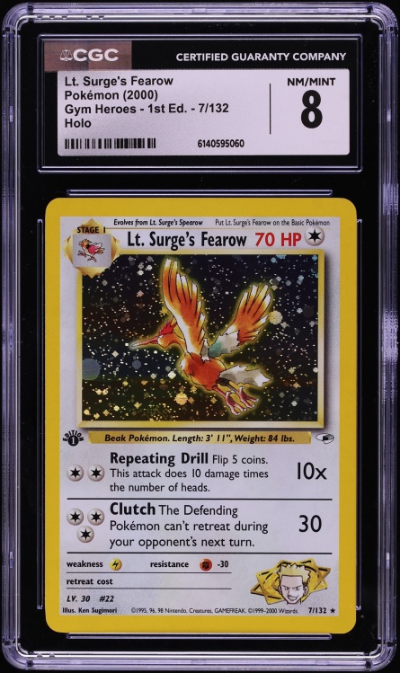 2000 Pokemon Gym Heroes 1st Edition Holo Lt. Surge's Fearow #7 CGC 8 NM-MT