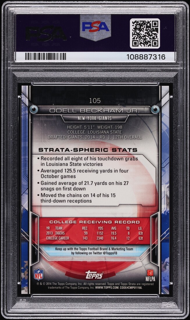 2014 Topps Strata Bronze Odell Beckham Jr. ROOKIE /150 #105 PSA 9 MINT