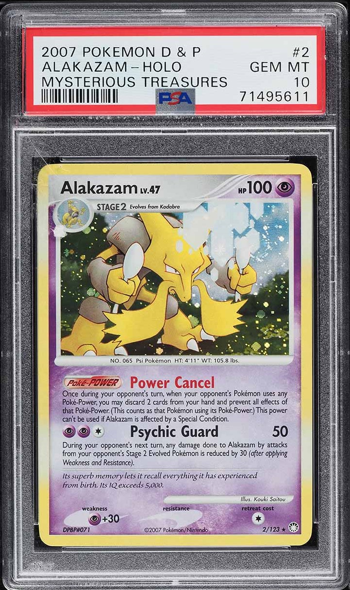 2007 Pokemon Diamond & Pearl Mysterious Treasures Holo Alakazam #2 PSA 10 GEM