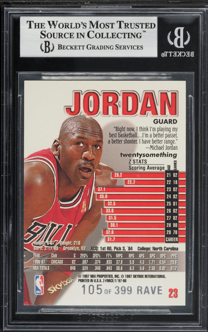 1997 Skybox Z-Force Rave Michael Jordan /399 #23 BGS 9 MINT