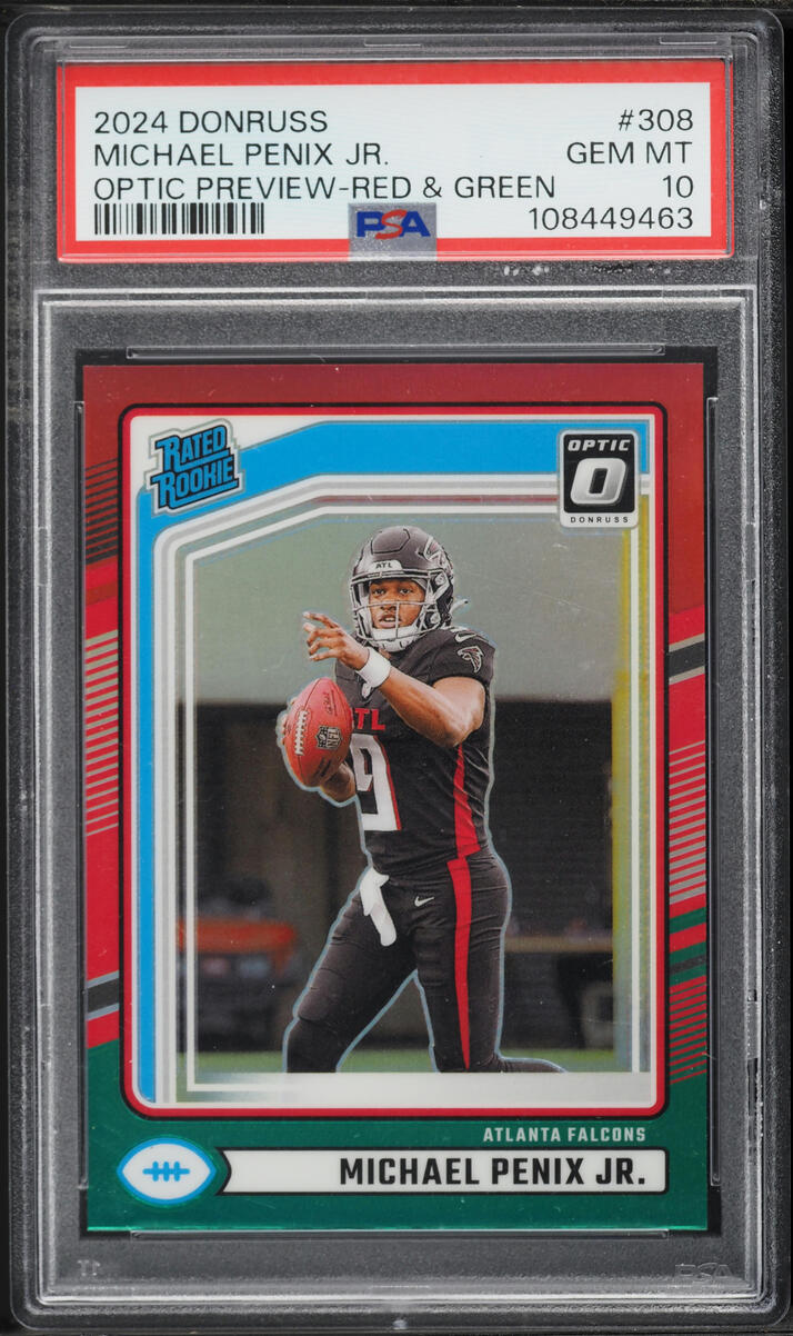 2024 Donruss Optic Preview Red Green Michael Penix Jr. ROOKIE #308 PSA 10 GEM MINT