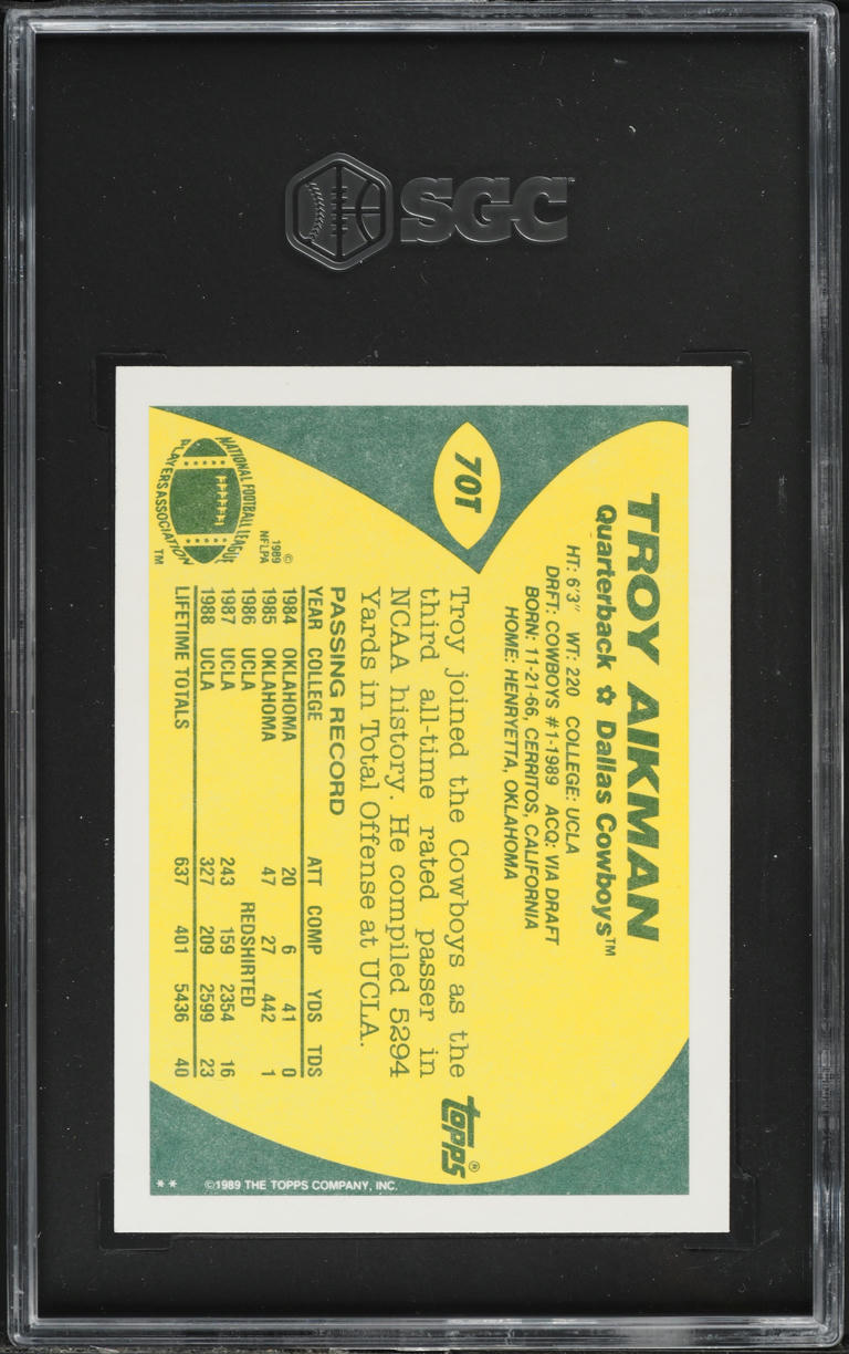 1989 Topps Traded Troy Aikman ROOKIE #70T SGC 9.5 MINT+